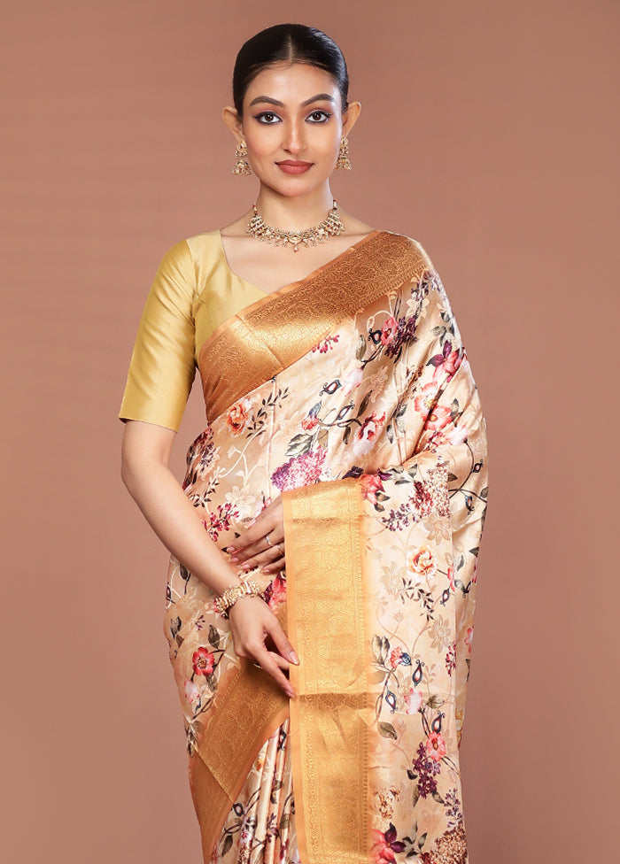Cream Dupion Silk Saree With Blouse Piece