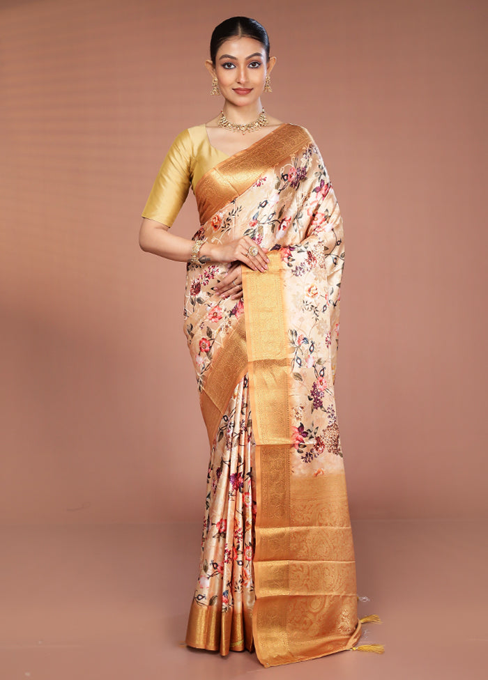 Cream Dupion Silk Saree With Blouse Piece