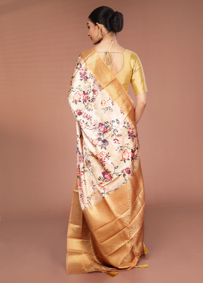 Cream Dupion Silk Saree With Blouse Piece