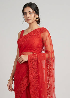 Red Georgette Saree With Blouse Piece