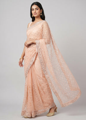 Pink Handloom Pure Georgette Saree With Blouse Piece