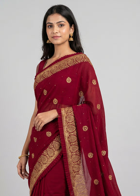 Maroon Georgette Saree With Blouse Piece