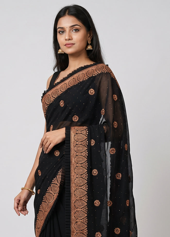 Black Georgette Saree With Blouse Piece