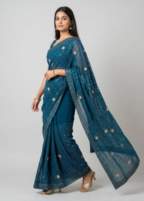 Blue Georgette Saree With Blouse Piece