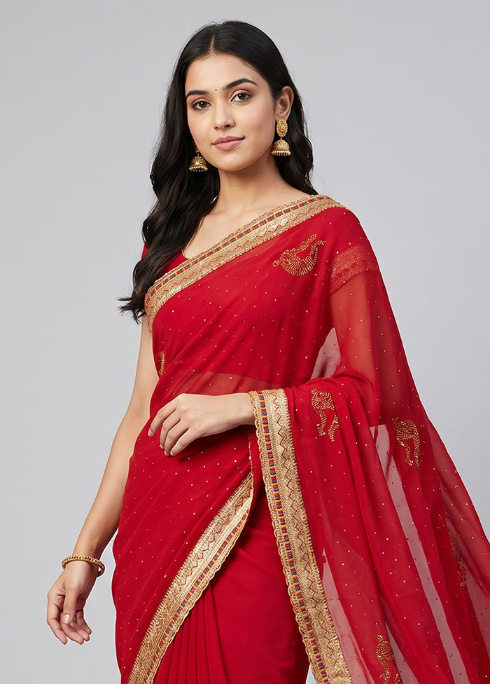 Maroon Georgette Saree With Blouse Piece