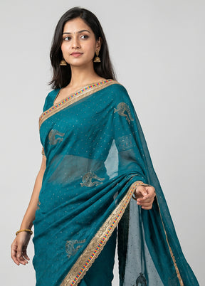 Green Georgette Saree With Blouse Piece