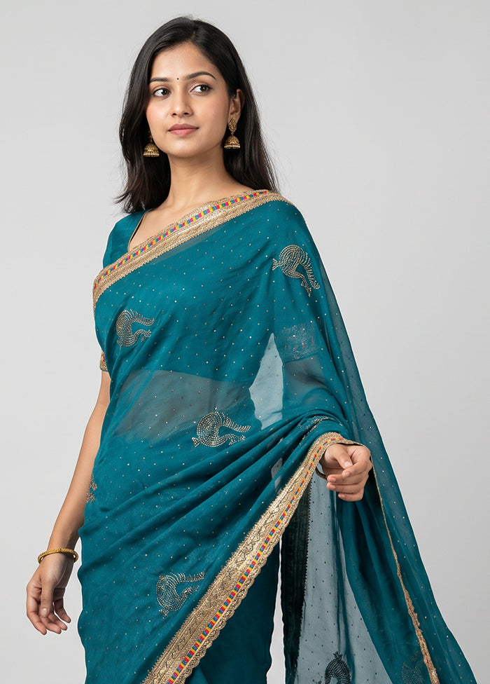 Green Georgette Saree With Blouse Piece