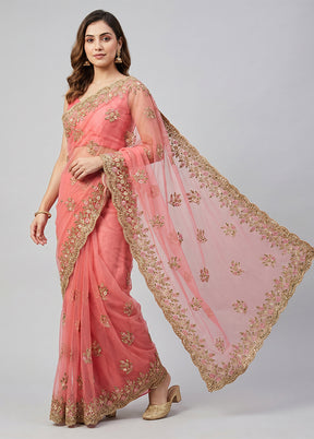 Pink Georgette Saree With Blouse Piece