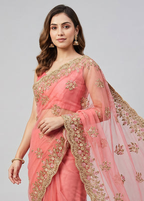 Pink Georgette Saree With Blouse Piece