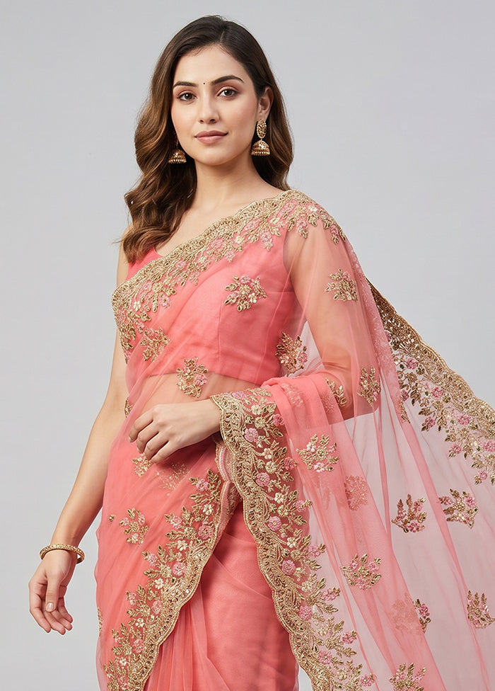 Pink Georgette Saree With Blouse Piece