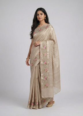 Cream Tissue Silk Saree With Blouse Piece