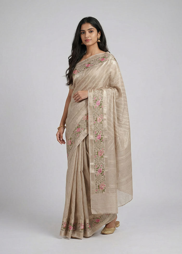 Cream Tissue Silk Saree With Blouse Piece