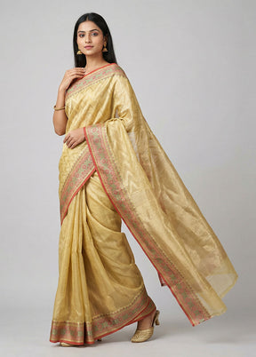 Yellow Kora Silk Saree With Blouse Piece