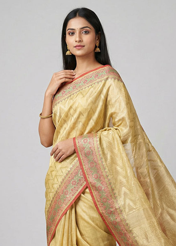 Yellow Kora Silk Saree With Blouse Piece