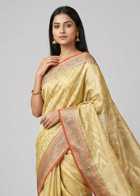 Yellow Kora Silk Saree With Blouse Piece