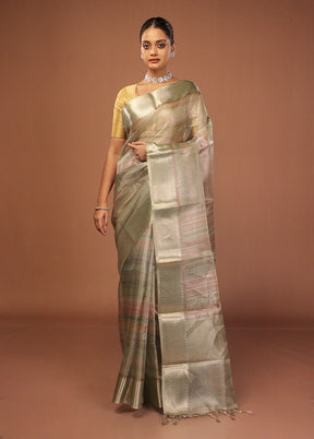 Green Tissue Silk Saree With Blouse Piece