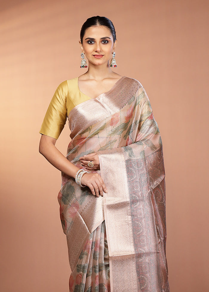 Cream Tissue Silk Saree With Blouse Piece