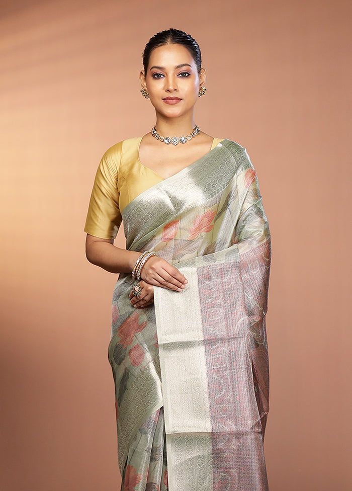 Grey Tissue Silk Saree With Blouse Piece