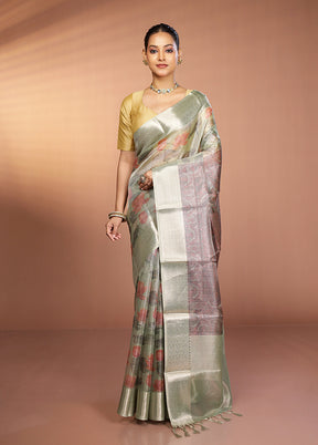 Grey Tissue Silk Saree With Blouse Piece