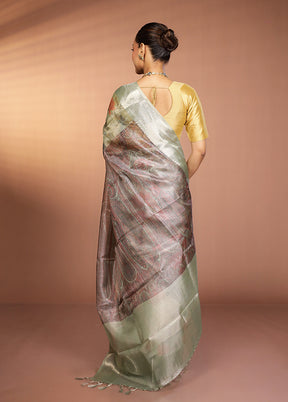 Grey Tissue Silk Saree With Blouse Piece