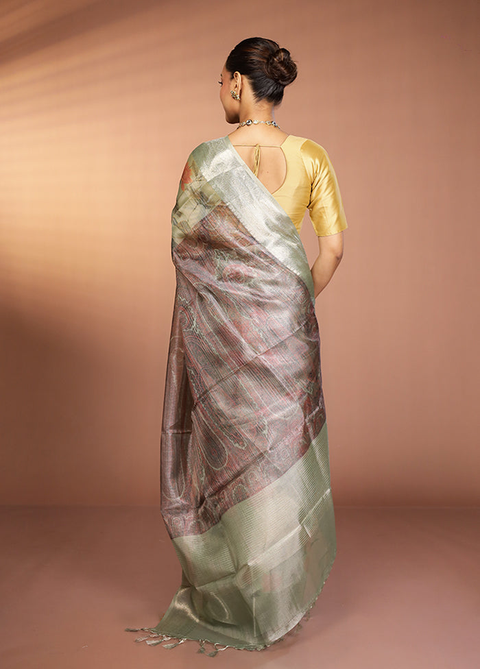 Grey Tissue Silk Saree With Blouse Piece