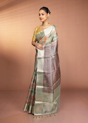 Grey Tissue Silk Saree With Blouse Piece