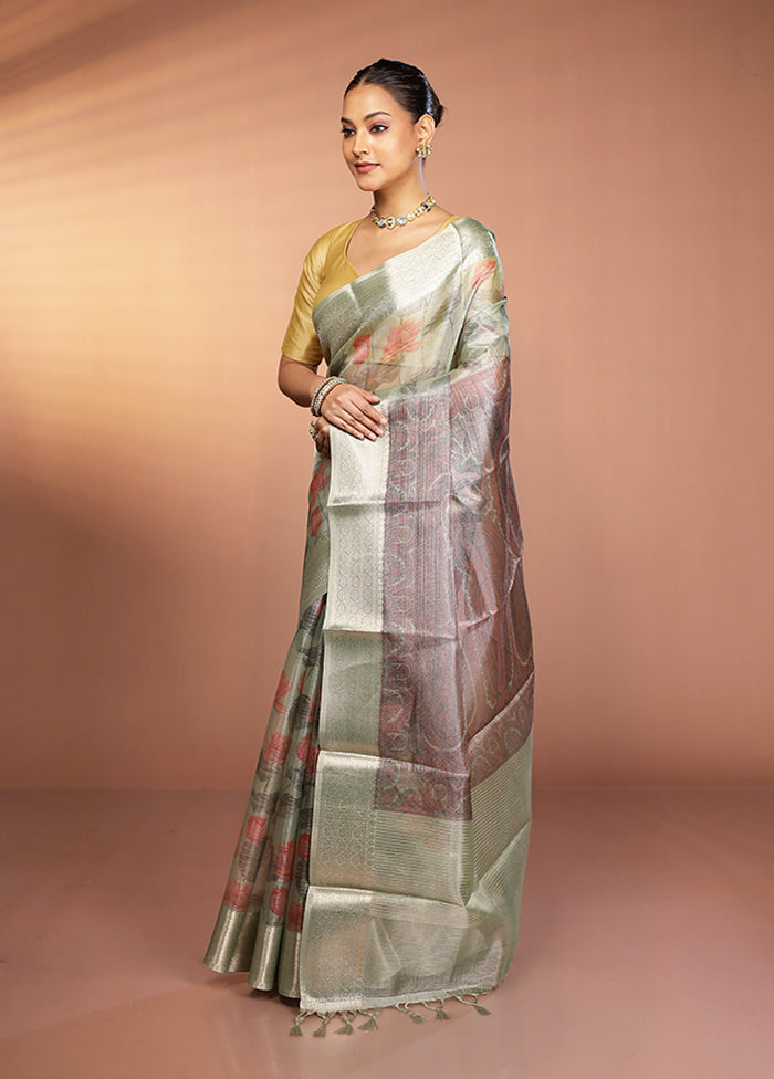Grey Tissue Silk Saree With Blouse Piece