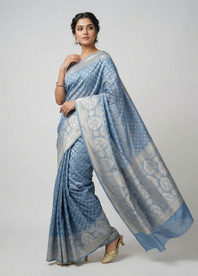 Grey Cotton Saree With Blouse Piece