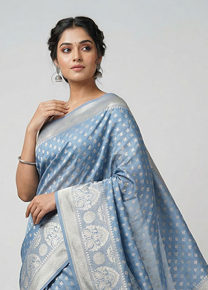 Grey Cotton Saree With Blouse Piece