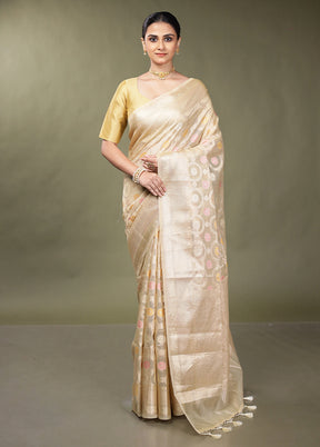 Cream Tissue Silk Saree With Blouse Piece