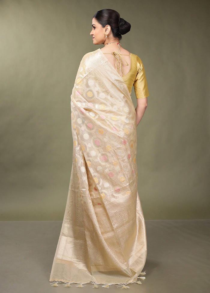 Cream Tissue Silk Saree With Blouse Piece