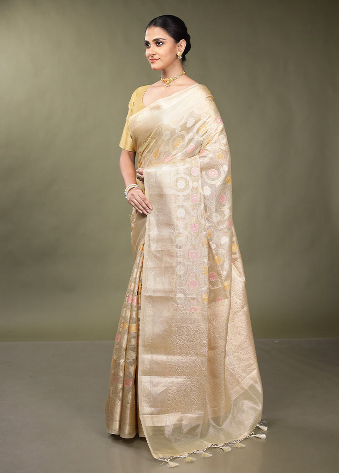 Cream Tissue Silk Saree With Blouse Piece