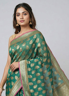 Green Kora Silk Saree With Blouse Piece