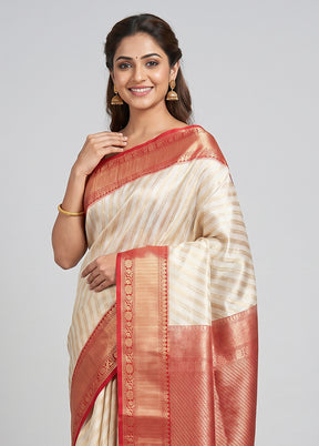 Cream Tissue Silk Saree With Blouse Piece