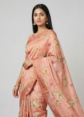 Pink Handloom Tussar Pure Silk Saree With Blouse Piece