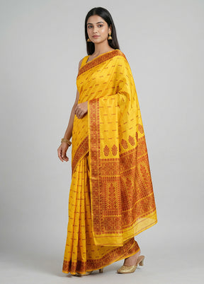 Yellow Handloom Assam Pure Silk Saree With Blouse Piece