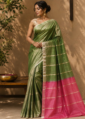 Green Handloom Kanchipuram Pure Silk Saree With Blouse Piece