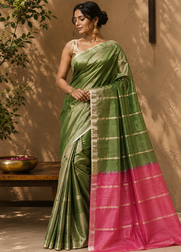 Green Handloom Kanchipuram Pure Silk Saree With Blouse Piece