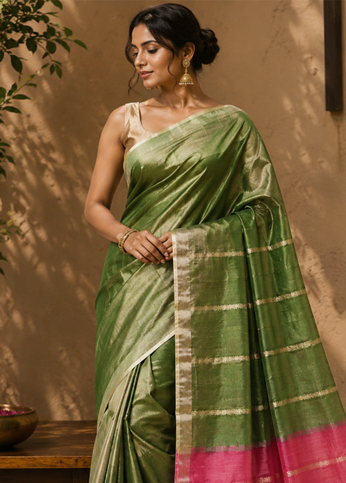 Green Handloom Kanchipuram Pure Silk Saree With Blouse Piece