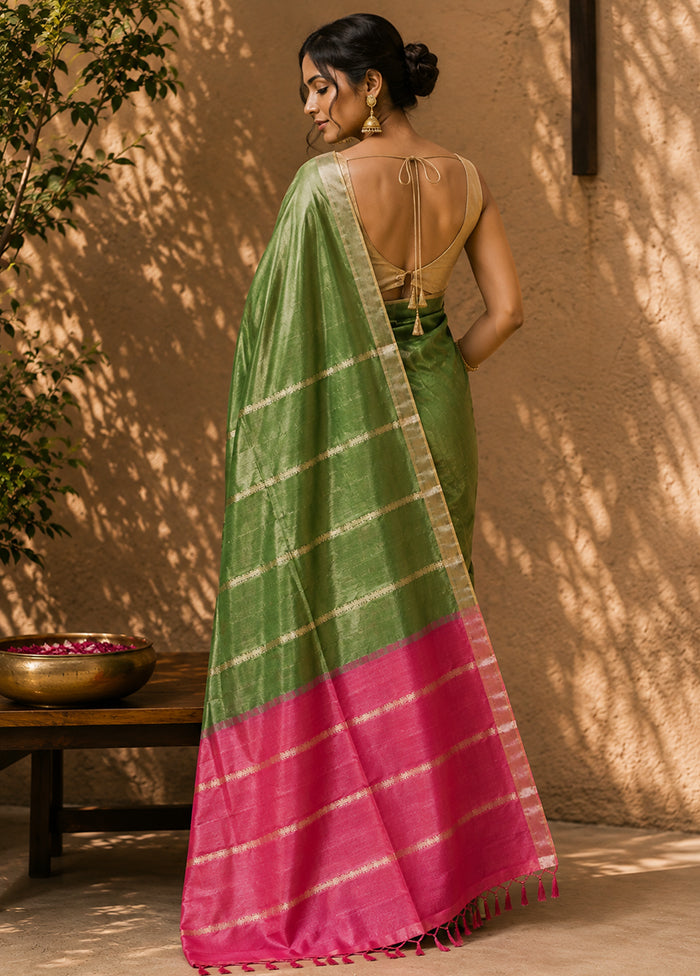 Green Handloom Kanchipuram Pure Silk Saree With Blouse Piece