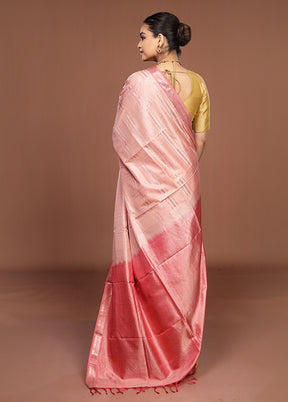 Pink Handloom Kanchipuram Pure Silk Saree With Blouse Piece