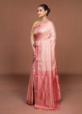 Pink Handloom Kanchipuram Pure Silk Saree With Blouse Piece
