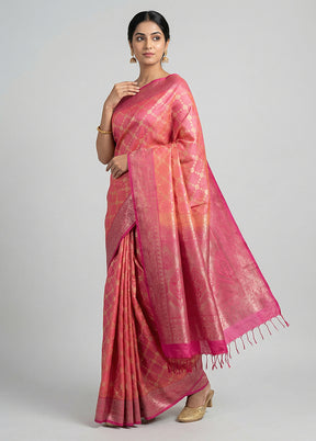 Pink Handloom Kanchipuram Pure Silk Saree With Blouse Piece