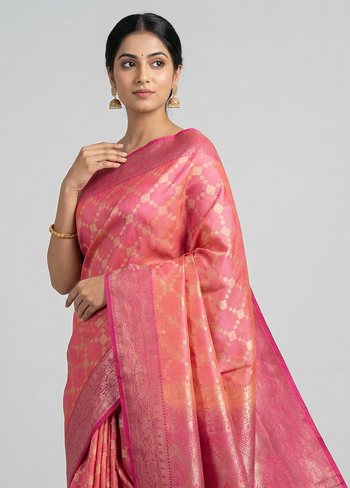 Pink Handloom Kanchipuram Pure Silk Saree With Blouse Piece