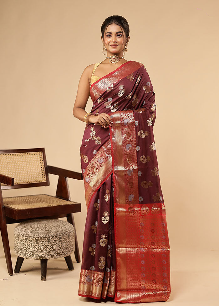 Maroon Katan Silk Saree With Blouse Piece