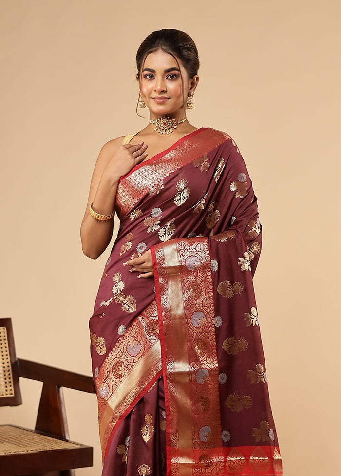 Maroon Katan Silk Saree With Blouse Piece