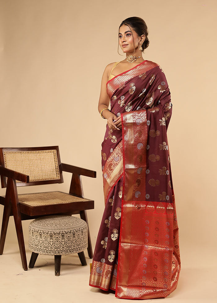 Maroon Katan Silk Saree With Blouse Piece
