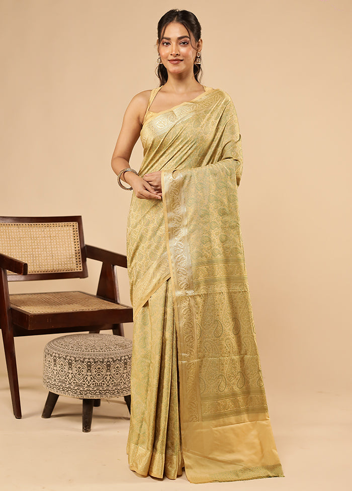 Cream Jamewar Silk Saree With Blouse Piece