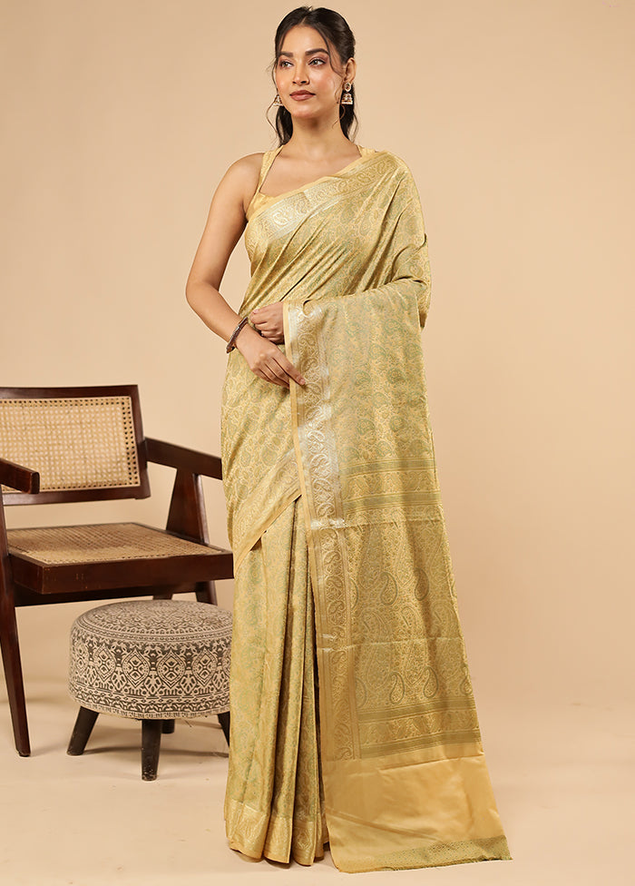 Cream Jamewar Silk Saree With Blouse Piece