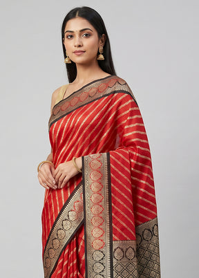 Red Dupion Silk Saree With Blouse Piece